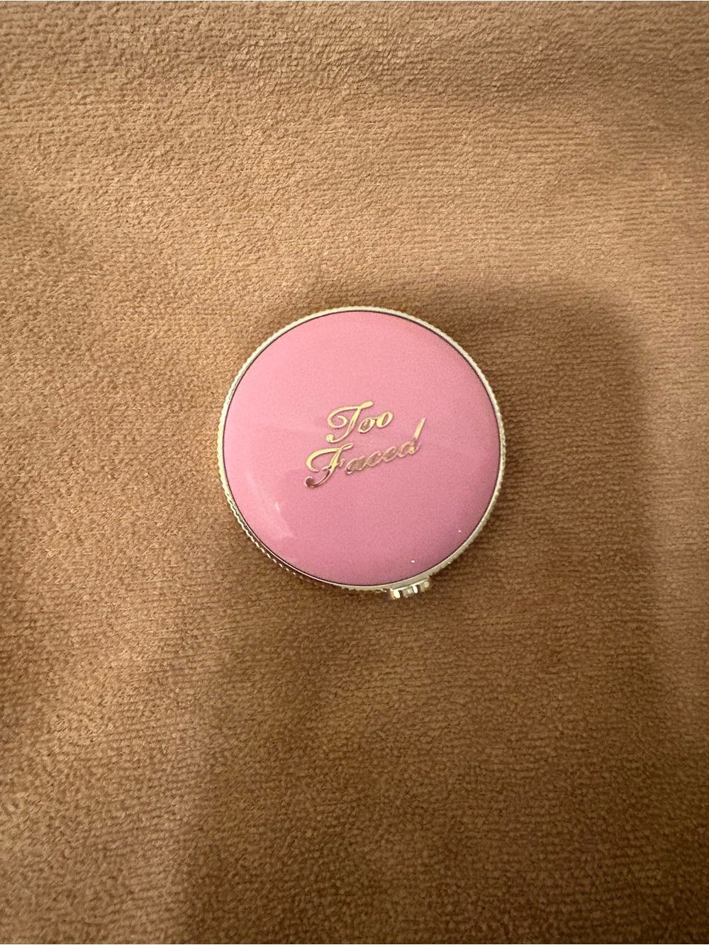 Too Faced Pink Round Blush Compact with Gold Logo